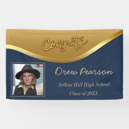 Bannière élégante de la marine et de la photo bleu (Horizontal)