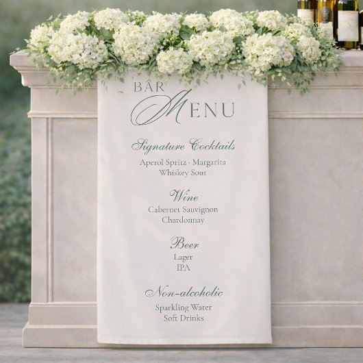 Bannière élégante de menu de bar de mariage vert s