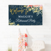 Bannière élégante Floral Blue Gold Retraite Party (En situation)