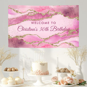 Bannière élégante rose et or pour fête d'anniversa