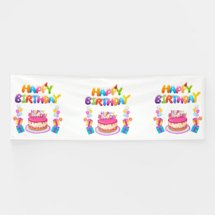 Bannière en vinyle 4x12 Joyeux Anniversaire Confet