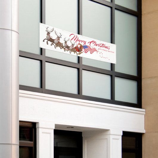 Bannière extérieure Père Noël Reindeer US Drapeau (Bâtiment extérieur)