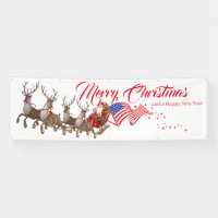 Bannière extérieure Père Noël Reindeer US Drapeau