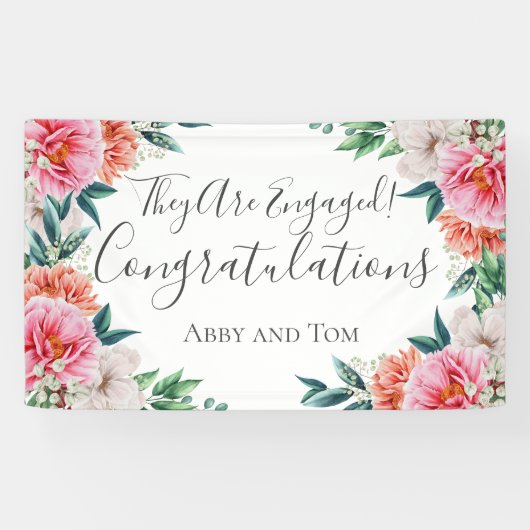 Bannière Fiançailles rose rose blanc rose à poitri (Horizontal)