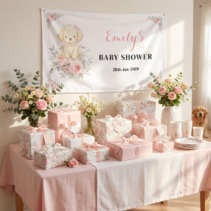 Bannière Fille Mignonne Chiot Retriever Floral pou