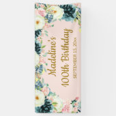 Bannière florale botanique rose sarcelle crème rét (Vertical)