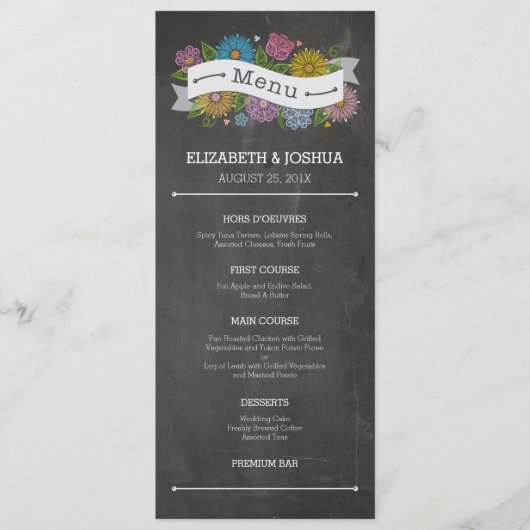 Bannière florale de tableau noir Menu (Devant)