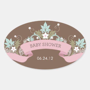 Bannière florale Sticker Baby shower rose