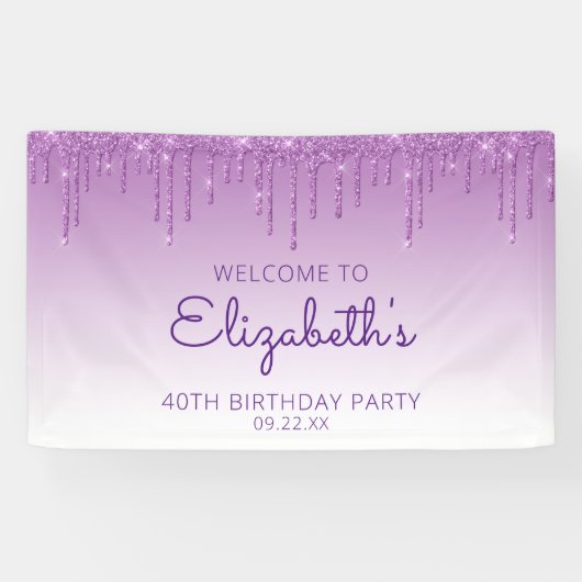 Bannière Glam Purple Parties scintillant 40e anniv (Horizontal)