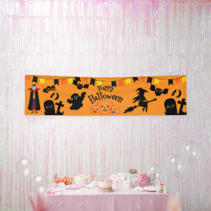Bannière Halloween joyeuse avec caractères Hallowe