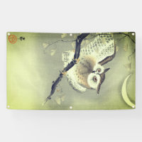 Bannière JAPONAISE de HIBOU d'IMPRESSION de BOIS