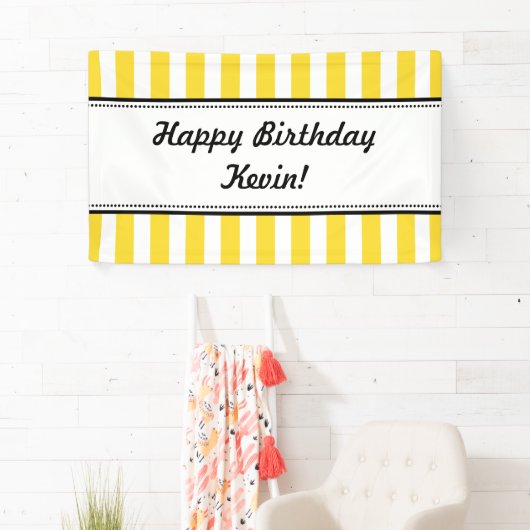 Bannière jaune blanc Anniversaire rayures (En situation)