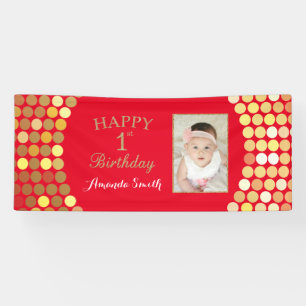 Bannière Joyeuse 1er Anniversaire Rouge et Or Pho