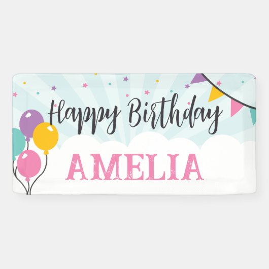 Bannière joyeuse de fête d'anniversaire avec ballo (Horizontal)