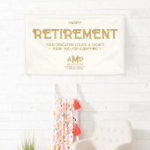 Bannière Joyeuse Retraite Monogramme Blanc et Or (En situation)
