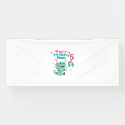 Bannière joyeux anniversaire garçon dinosaure modi (Horizontal)