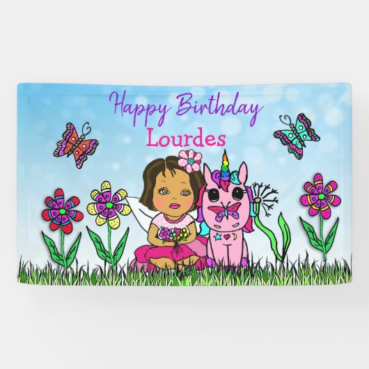 Bannière Joyeux Anniversaire Licorne et Fée (Horizontal)