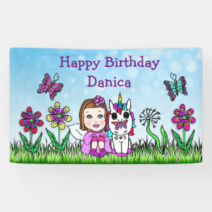 Bannière Joyeux Anniversaire Licorne et Fée