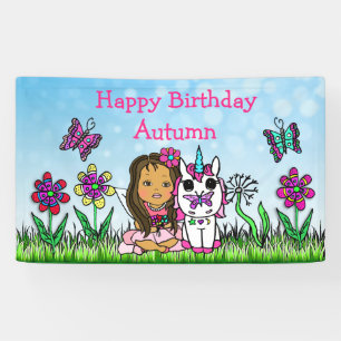 Bannière Joyeux Anniversaire Licorne et Fée