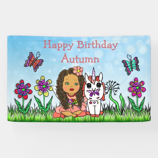 Bannière Joyeux Anniversaire Licorne et Fée (Horizontal)