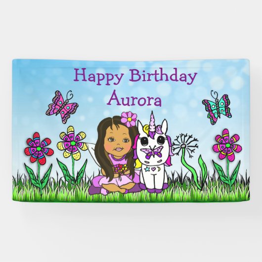 Bannière Joyeux Anniversaire Licorne et Fée (Horizontal)