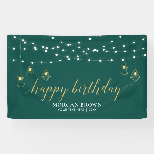 Bannière Joyeux Anniversaire Moderne Or et Vert (Horizontal)
