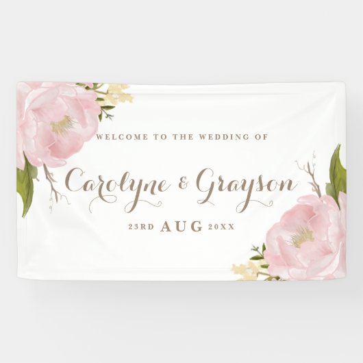 Bannière Mariage Aquarelle Pink Peonies (Horizontal)