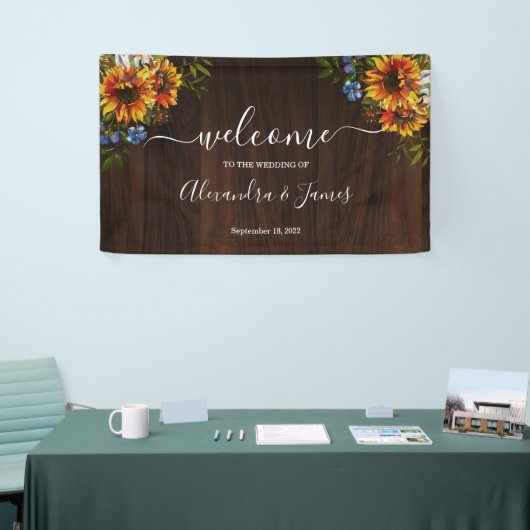 Bannière Mariage campagnard de tournesol en bois r (Salon professionnel)