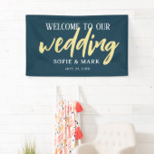 Bannière Mariage de script Gold Navy Blue Welcome (En situation)