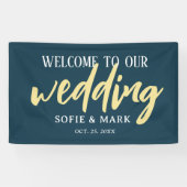 Bannière Mariage de script Gold Navy Blue Welcome (Horizontal)