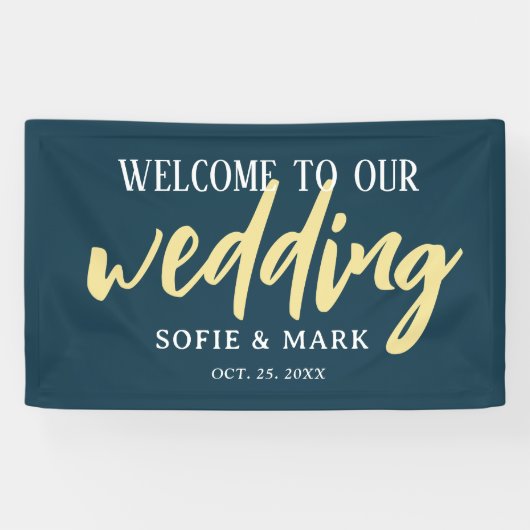 Bannière Mariage de script Gold Navy Blue Welcome (Horizontal)