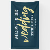 Bannière Mariage de script Gold Navy Blue Welcome (Vertical)