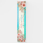 Bannière mariage Elégant rose Floral Turquoise Poi (Vertical)