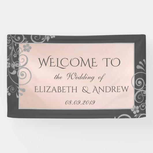 Bannière Mariage Festive Fleurs d'argent (Horizontal)