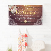 Bannière mariage Flore Chaîne Lumière Bois Dentell (En situation)