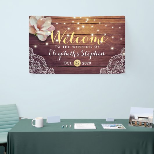 Bannière mariage Flore Chaîne Lumière Bois Dentell (Salon professionnel)