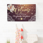 Bannière mariage Flore Chaîne Lumière Bois Dentell (En situation)