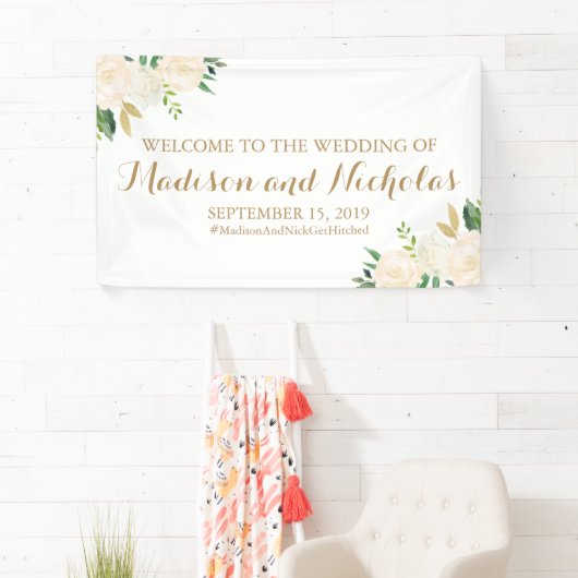 Bannière Mariage or et blanc (En situation)