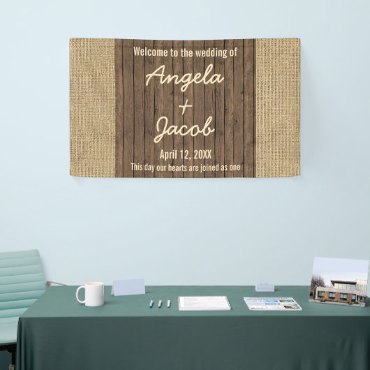 Bannière Mariage personnalisée Rustique Burlap Boi (Salon professionnel)