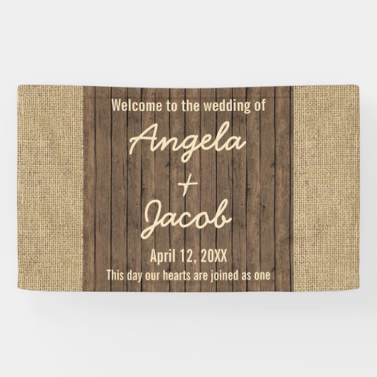 Bannière Mariage personnalisée Rustique Burlap Boi (Horizontal)