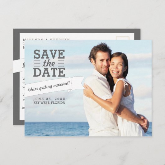 Bannière moderne Enregistrer la date Mariage Carte (Devant / Derrière)