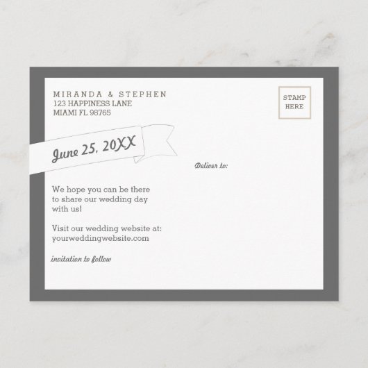 Bannière moderne Enregistrer la date Mariage Carte (Dos)