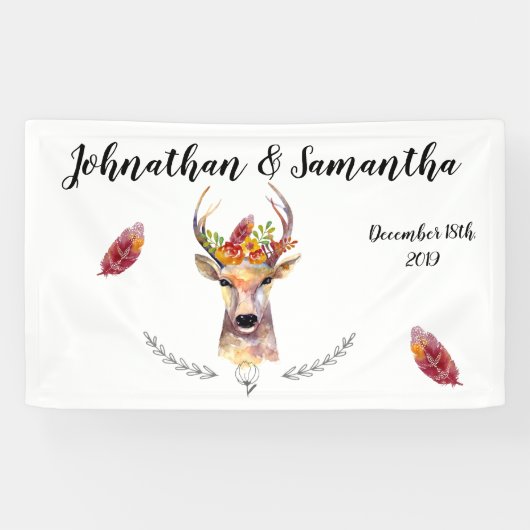 Bannière personnalisée 3'x5' Boho Deer Buck Head B (Horizontal)