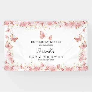Bannière personnalisée de Baby Shower Papillon Ros