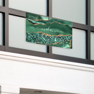 Bannière personnalisée en marbre vert agate doré p