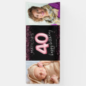 Bannière photo 40th Black Pink Happy Birthday (Vertical)