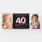 Bannière photo 40th Black Pink Happy Birthday (Horizontal)