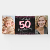 Bannière photo 50th Black Pink Happy Birthday (Horizontal)