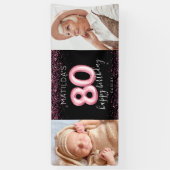 Bannière photo 80th Black Pink Happy Birthday (Vertical)