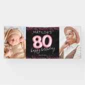 Bannière photo 80th Black Pink Happy Birthday (Horizontal)